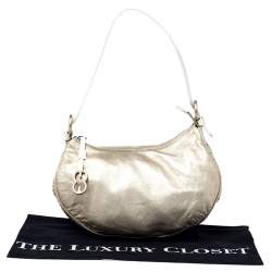 Pre Owned Escada Gold/White Leather Beaded Shoulder Bag