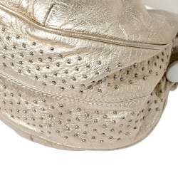 Pre Owned Escada Gold/White Leather Beaded Shoulder Bag
