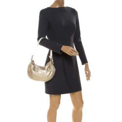 Pre Owned Escada Gold/White Leather Beaded Shoulder Bag