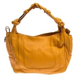Escada Mustard Leather Knot Handle Shoulder Bag