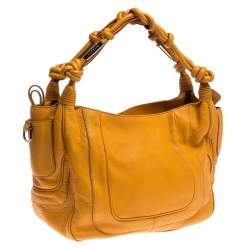 Escada Mustard Leather Knot Handle Shoulder Bag