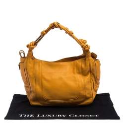 Escada Mustard Leather Knot Handle Shoulder Bag