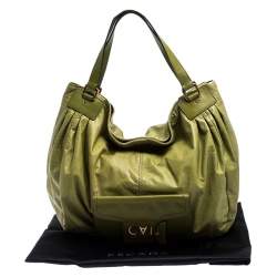 Escada Lime Green Leather Front Pocket Hobo