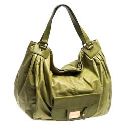 Escada Lime Green Leather Front Pocket Hobo