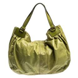 Escada Lime Green Leather Front Pocket Hobo