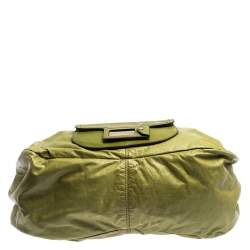 Escada Lime Green Leather Front Pocket Hobo