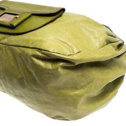 Escada Lime Green Leather Front Pocket Hobo
