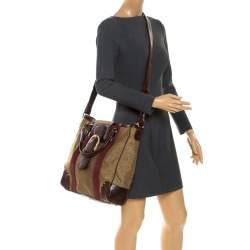 Pre Owned Escada Metallic Gold Nylon and Leather Buckle Flap Shoulder Bag