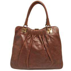 Pre Owned Escada Brown Pleated Leather Frame Tote