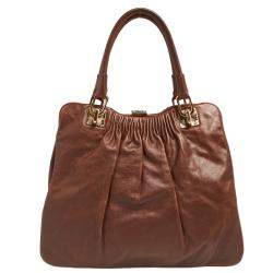 Pre Owned Escada Brown Pleated Leather Frame Tote