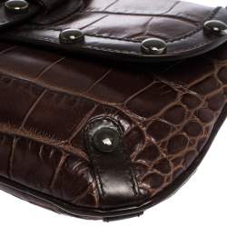 Pre Owned Escada Brown Croc Embossed Leather and Calfhair Clutch
