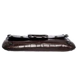 Pre Owned Escada Brown Croc Embossed Leather and Calfhair Clutch