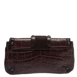 Pre Owned Escada Brown Croc Embossed Leather and Calfhair Clutch