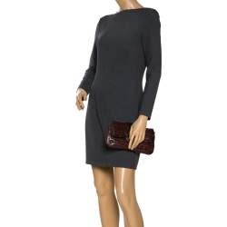 Pre Owned Escada Brown Croc Embossed Leather and Calfhair Clutch