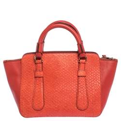 Escada Orange Python Embossed Leather Satchel