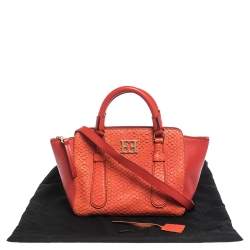 Escada Orange Python Embossed Leather Satchel