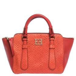 Escada Orange Python Embossed Leather Satchel
