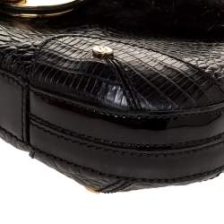 Pre Owned Escada Black Croc Embossed Leather and Mink Fur Ring Flap Shoulder Bag