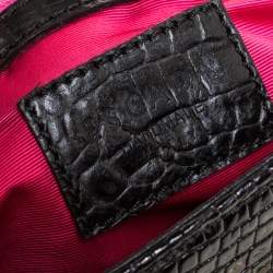 Pre Owned Escada Black Croc Embossed Leather and Mink Fur Ring Flap Shoulder Bag