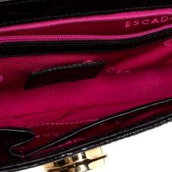 Pre Owned Escada Black Croc Embossed Leather and Mink Fur Ring Flap Shoulder Bag