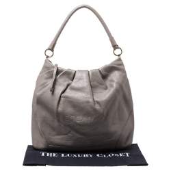 Pre Owned Escada Grey Leather Logo Embossed Hobo