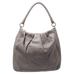 Pre Owned Escada Grey Leather Logo Embossed Hobo