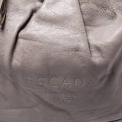 Pre Owned Escada Grey Leather Logo Embossed Hobo