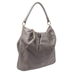 Pre Owned Escada Grey Leather Logo Embossed Hobo