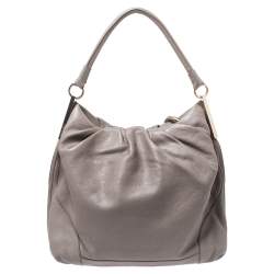 Pre Owned Escada Grey Leather Logo Embossed Hobo