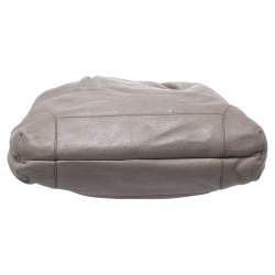 Pre Owned Escada Grey Leather Logo Embossed Hobo