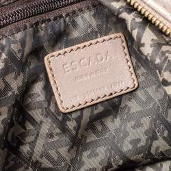 Pre Owned Escada Grey Leather Logo Embossed Hobo