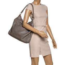 Pre Owned Escada Grey Leather Logo Embossed Hobo