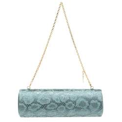 Pre Owned Escada Powder Blue Lace and Satin Chain Clutch