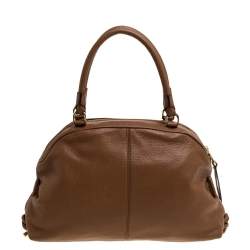 Pre Owned Escada Brown Leather Metal Logo Satchel