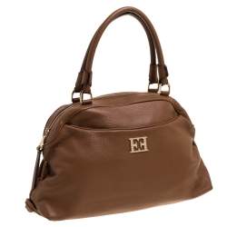 Pre Owned Escada Brown Leather Metal Logo Satchel