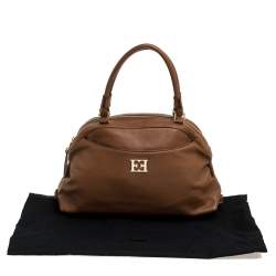 Pre Owned Escada Brown Leather Metal Logo Satchel
