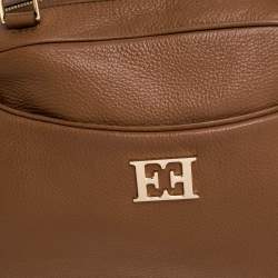 Pre Owned Escada Brown Leather Metal Logo Satchel