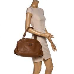 Pre Owned Escada Brown Leather Metal Logo Satchel