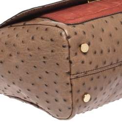 Pre Owned Escada Beige/Antique Rose Ostrich and Crocodile Embossed Leather Flap Top Handle Bag