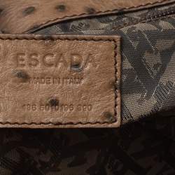 Pre Owned Escada Beige/Antique Rose Ostrich and Crocodile Embossed Leather Flap Top Handle Bag
