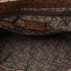 Pre Owned Escada Beige/Antique Rose Ostrich and Crocodile Embossed Leather Flap Top Handle Bag