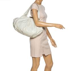 Escada White Crackled Patent Leather Frame Hobo