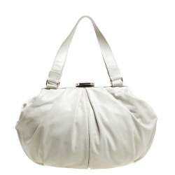Escada White Crackled Patent Leather Frame Hobo