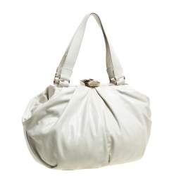 Escada White Crackled Patent Leather Frame Hobo