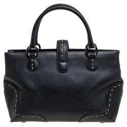 Pre Owned Escada Black Leather Front Pocket Satchel