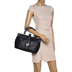 Pre Owned Escada Black Leather Front Pocket Satchel