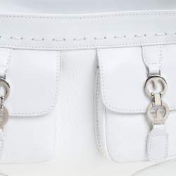 Escada White Leather Double Pocket Braided Handle Hobo