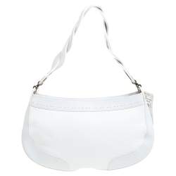 Escada White Leather Double Pocket Braided Handle Hobo
