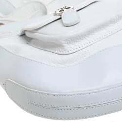 Escada White Leather Double Pocket Braided Handle Hobo