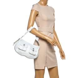 Escada White Leather Double Pocket Braided Handle Hobo